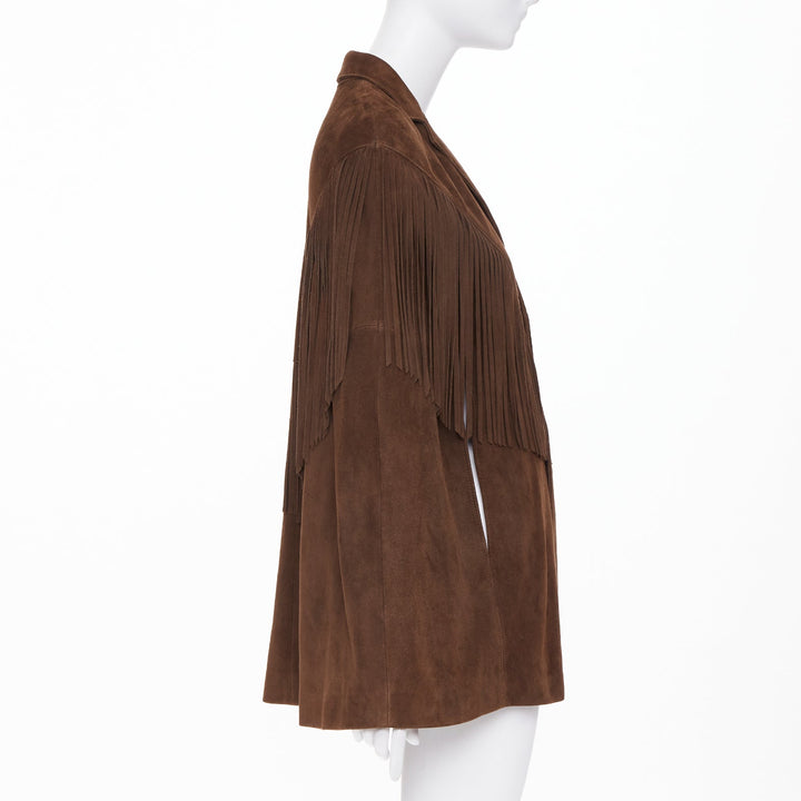 SAINT LAURENT 2015 goat suede western fringe wide sleeve cape jacket FR 36 S