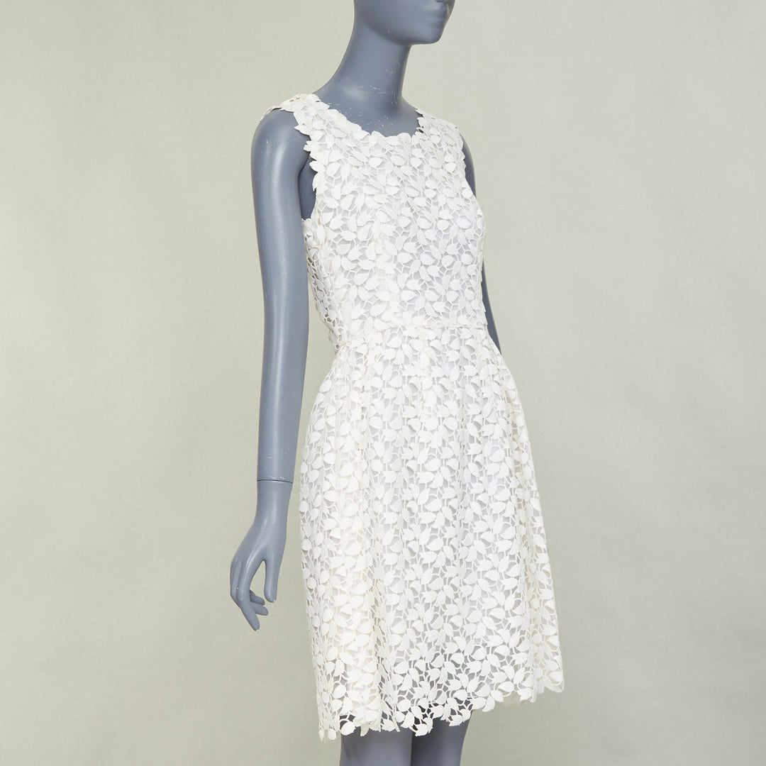 OSCAR DE LA RENTA Iso off white floral guipure leaf lace bridal dress US4 S