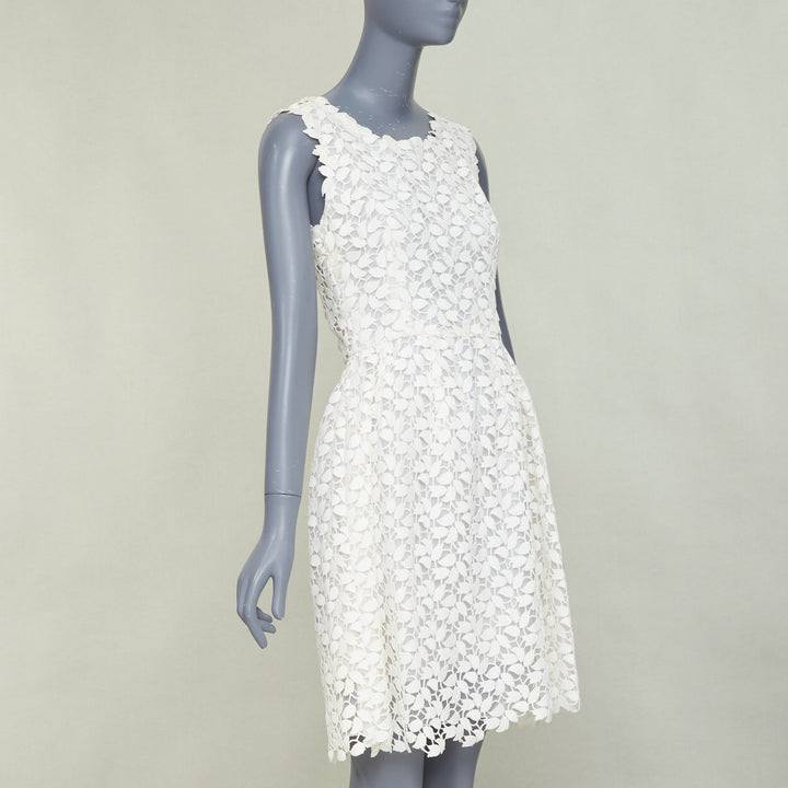 OSCAR DE LA RENTA Iso off white floral guipure leaf lace bridal dress US4 S