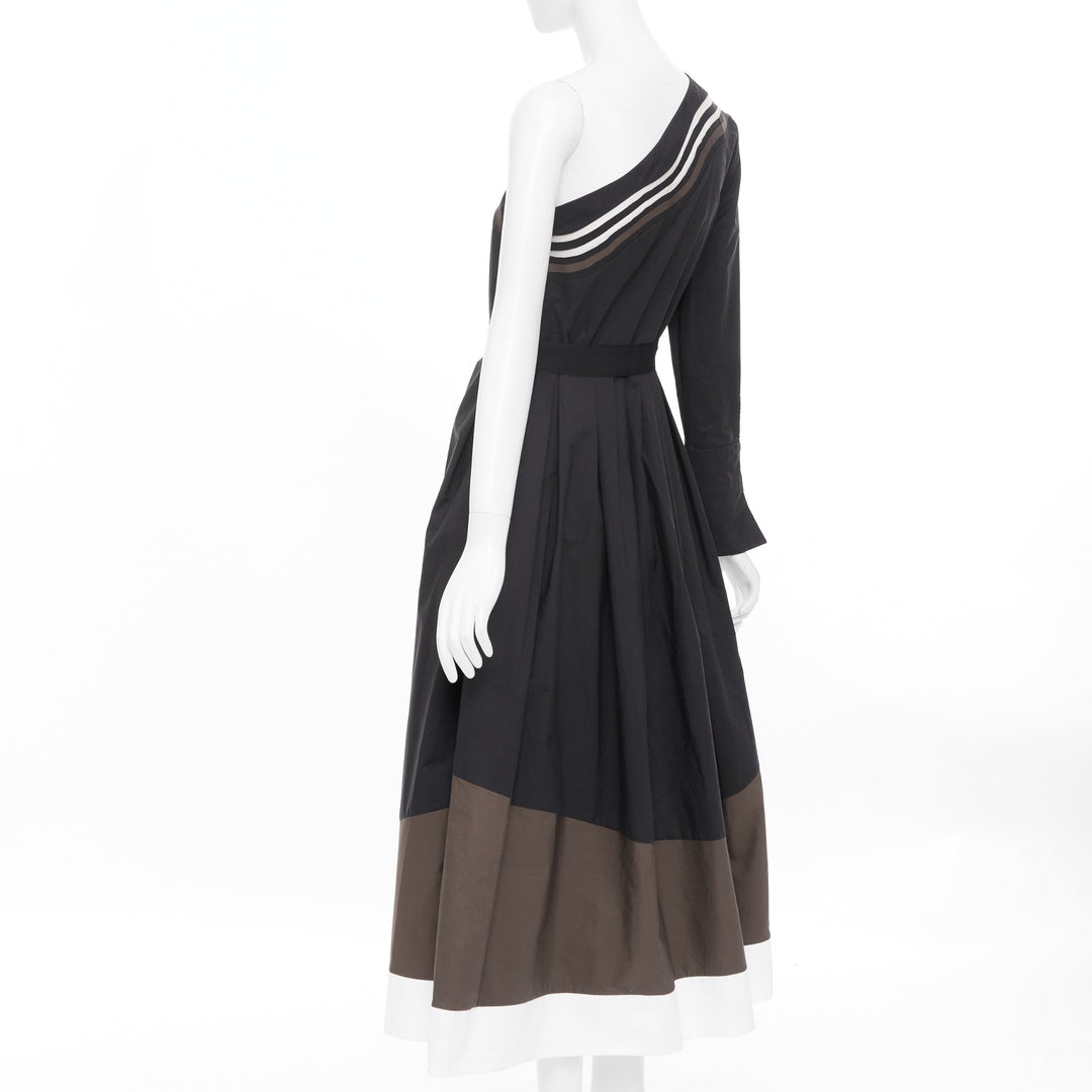 FENDI Wave one shoulder colorblock asymmetric striped pleated dress IT40 S