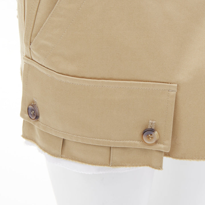 MIU MIU 2022 Runway chino low rise frayed micro mini skirt IT42 M Hailey Bieber