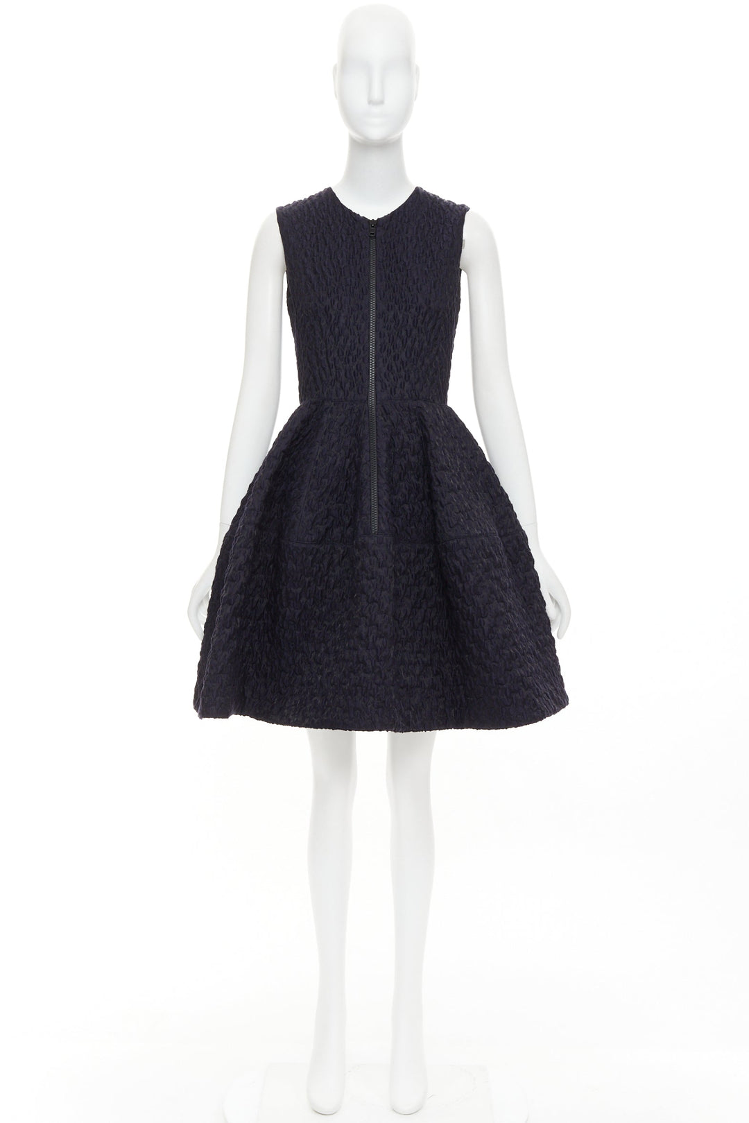 JOURDEN ANAIS navy blue black wool blend cloque fit flare cocktail dress FR38 M