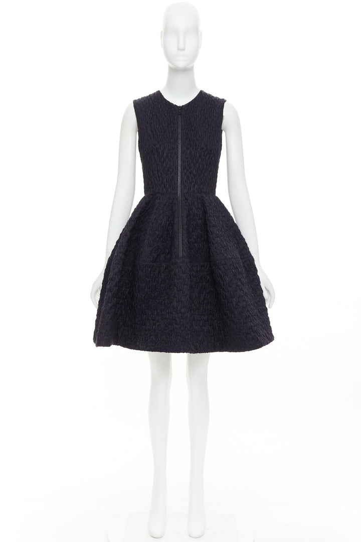 JOURDEN ANAIS navy blue black wool blend cloque fit flare cocktail dress FR38 M