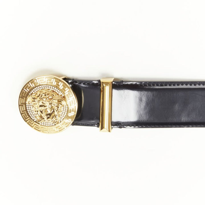 VERSACE Medusa Biggie crystal gold Medallion coin leather belt 80cm 30-34"