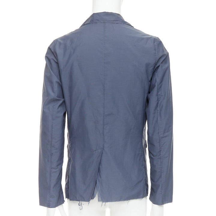 LANVIN navy light double layer fabric raw edge casual blazer jacket FR46 S