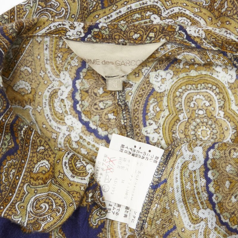vintage Runway COMME DES GARCONS 1993 blue paisley peter pan collar shirt M