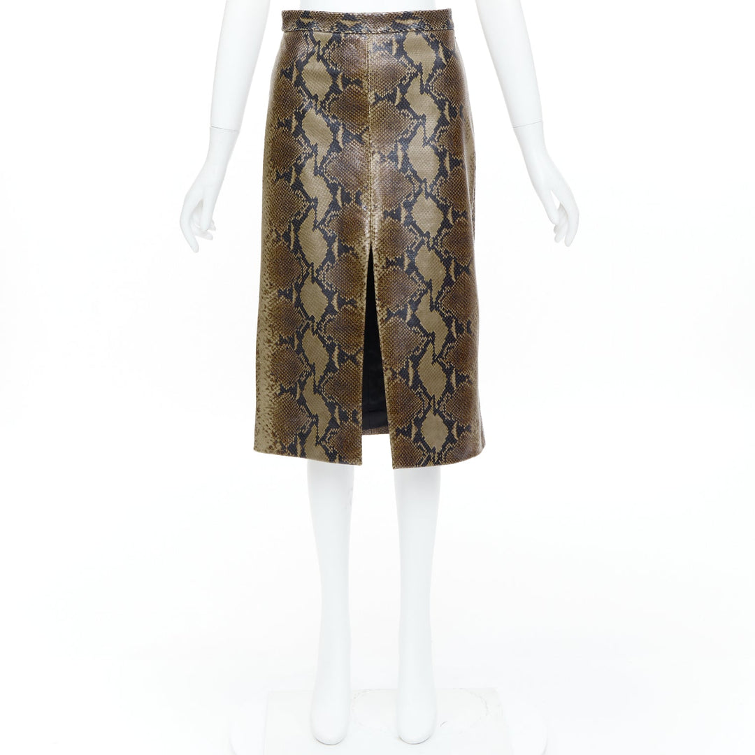 KHAITE 2023 Fraser brown python print scaled leather front slit midi skirt US2 S