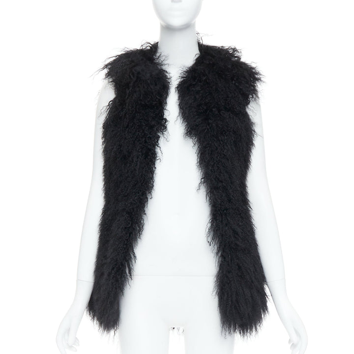 ZADIG & VOLTAIRE black mongolian shearling fur ethnic quilted vest coat