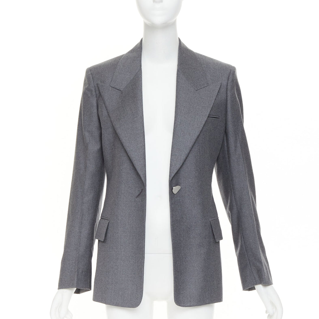 FERRAGAMO 2024 2024 grey virgin wool peak lapel power shoulder blazer IT40 S