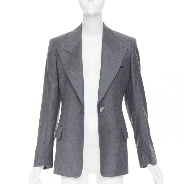 FERRAGAMO 2024 2024 grey virgin wool peak lapel power shoulder blazer IT40 S