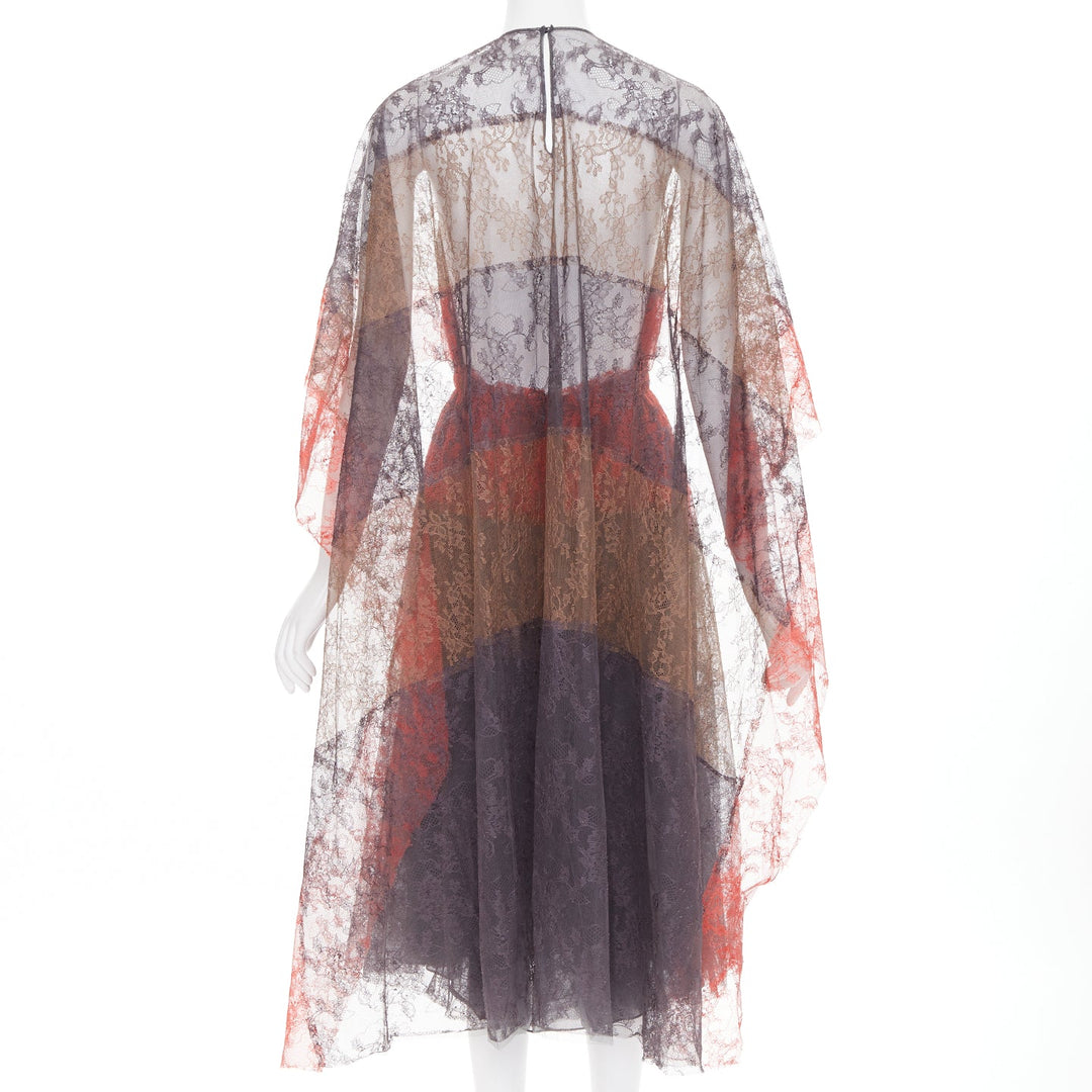 VALENTINO 2015 Runway colorblocked gradient tiered lace cape back dress IT38 XXS