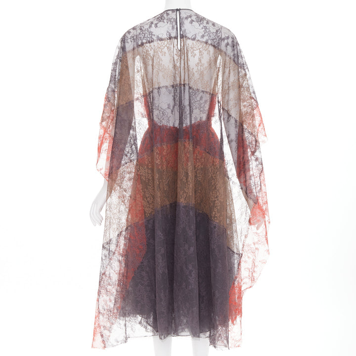 VALENTINO 2015 Runway colorblocked gradient tiered lace cape back dress IT38 XXS