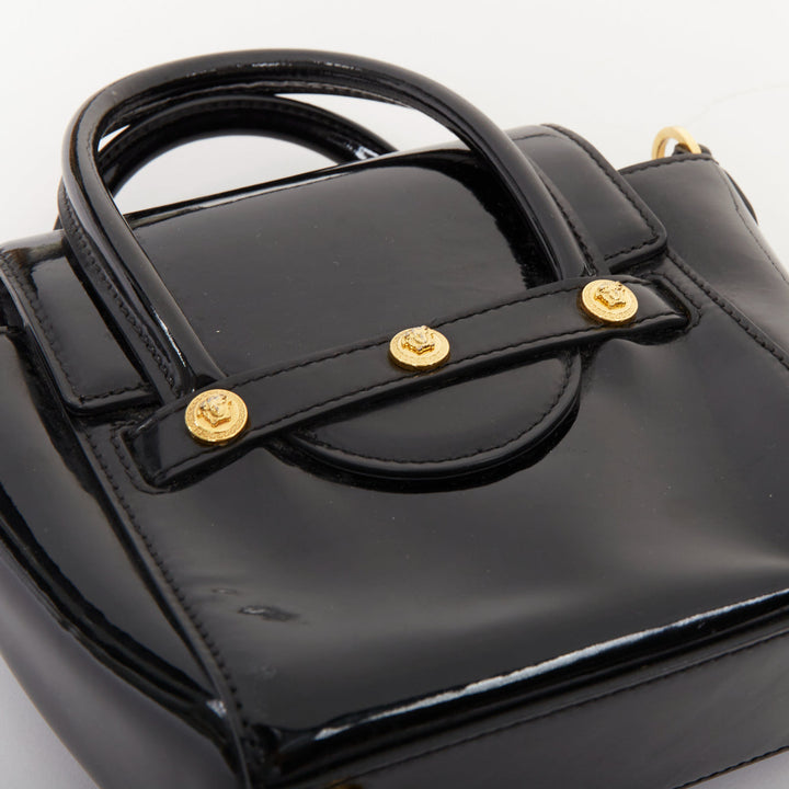 VERSACE black patent leather Signature Medusa lock mini satchel bag