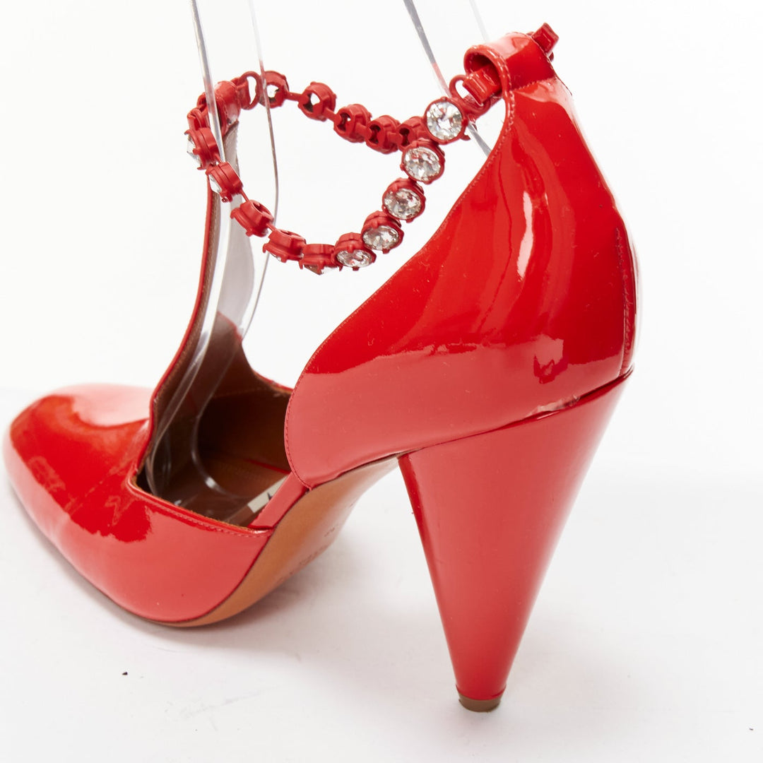OLD CELINE Phoebe Philo Tango red patent crystal t-strap heels EU38