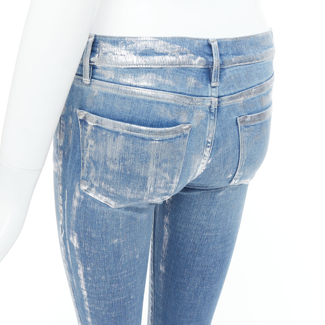 FRAME Le Skinny de Jeanne metallic silver coated blue jeans 25"