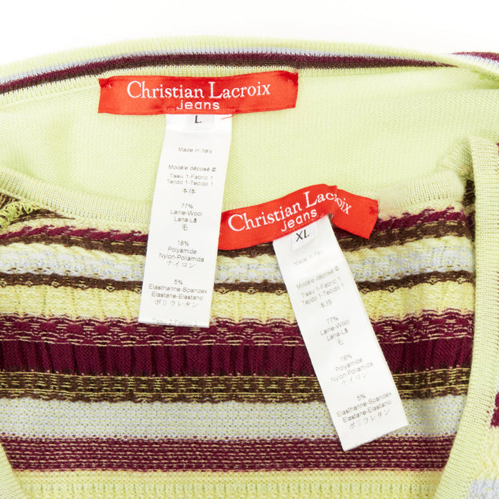 CHRISTIAN LACROIX stripe kaleidoscope print knit twin set floral cardigan top XL
