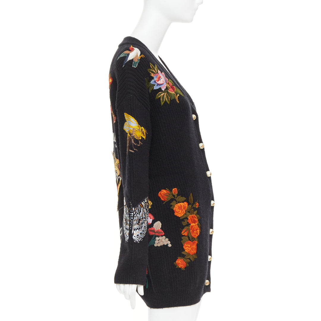 GUCCI Michele L'avengle Par Amour black wool embroidery patch pearl cardigan S