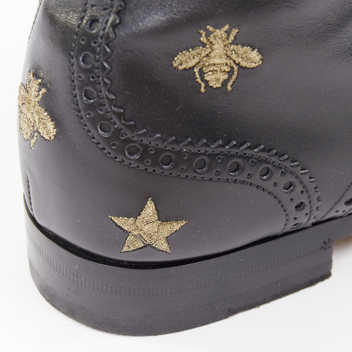 GUCCI 2018 Runway Queercore bee star embroidery leather brogue boot EU39.5 UK6.5