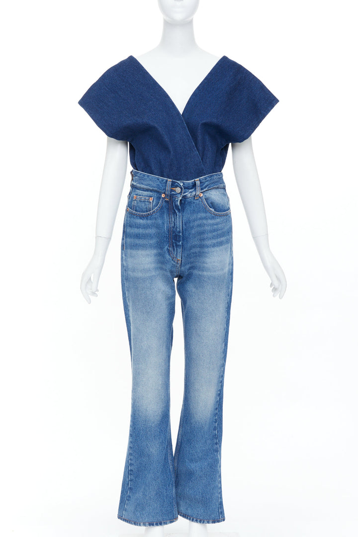 MM6 MAISON MARGIELA 2021 Runway Denim Salopette wrap flared jumpsuit IT40 S