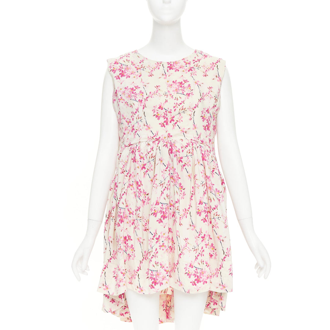 BALENCIAGA 2010 beige pink silk plum blossom floral ruched mini dress FR36 S