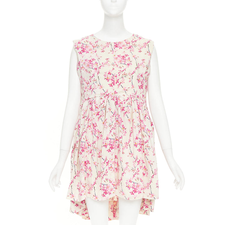 BALENCIAGA 2010 beige pink silk plum blossom floral ruched mini dress FR36 S