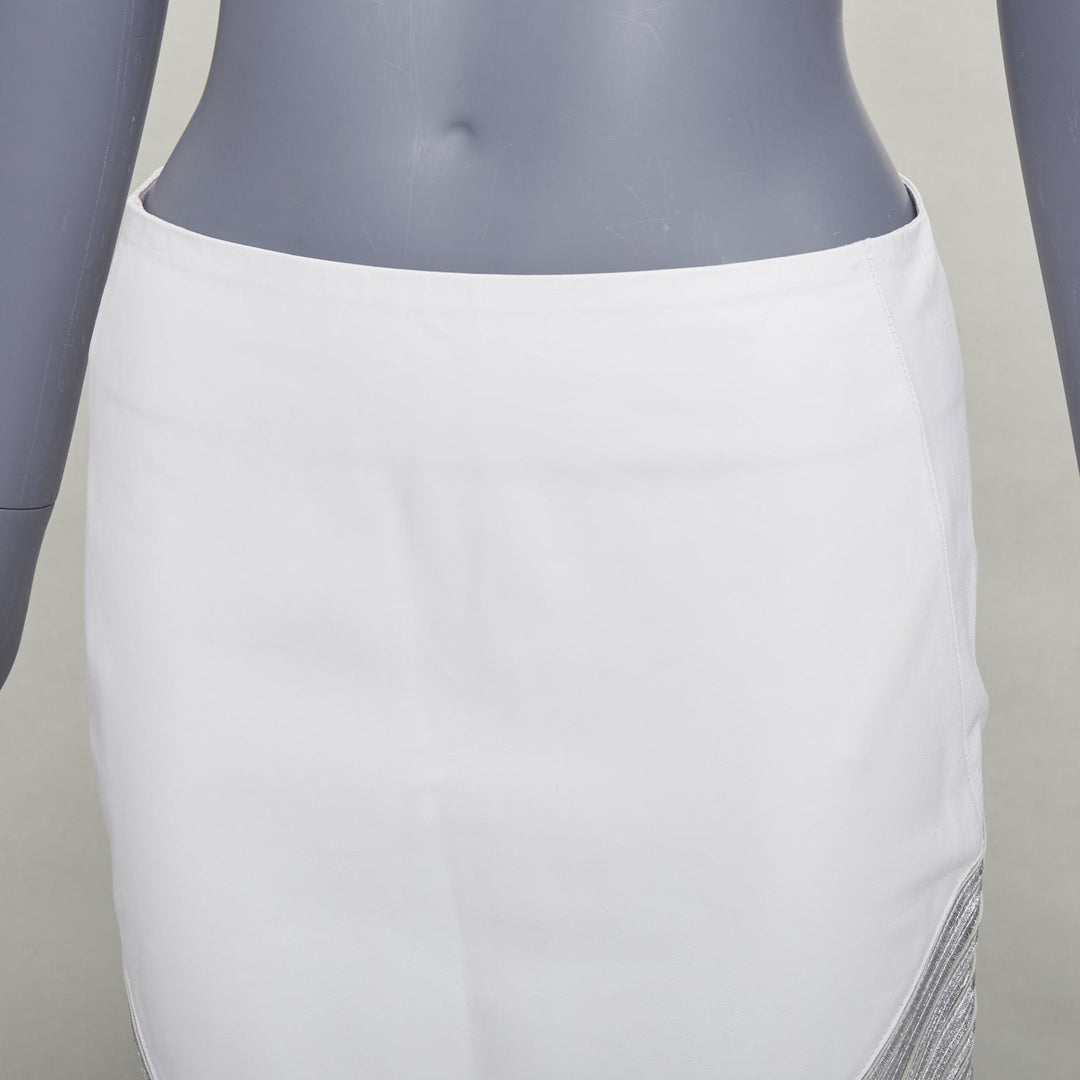 JEAN CLAUDE JITROIS white  leather silver silk applique pencil skirt IT36 XXS