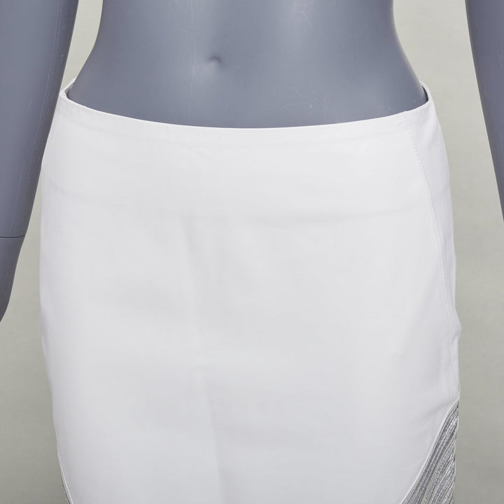 JEAN CLAUDE JITROIS white  leather silver silk applique pencil skirt IT36 XXS