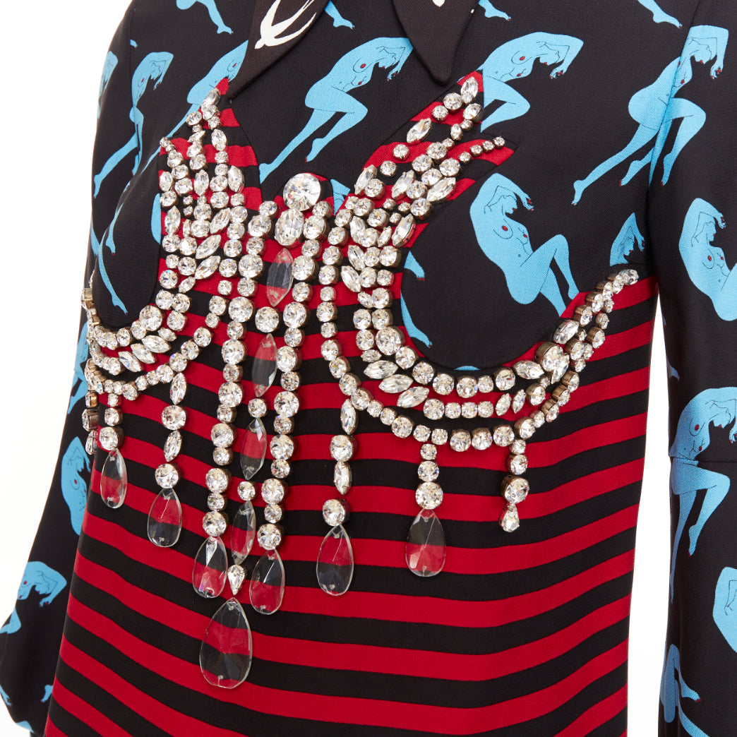 MIU MIU 2016 Runway print chandelier crystal embellished blouse top IT36 XXS