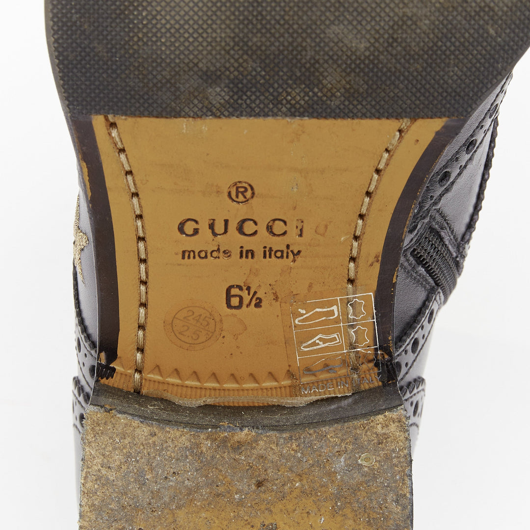 GUCCI 2018 Runway Queercore bee star embroidery leather brogue boot EU39.5 UK6.5