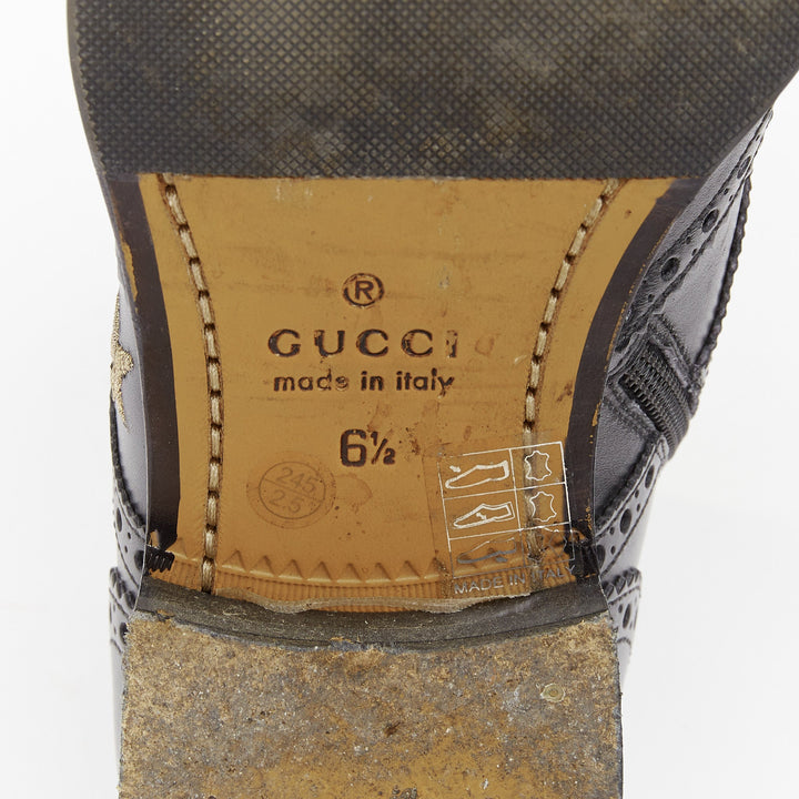 GUCCI 2018 Runway Queercore bee star embroidery leather brogue boot EU39.5 UK6.5