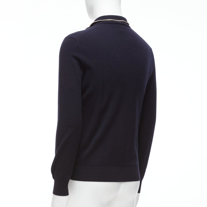 ERMENEGILDO ZEGNA wool cashmere navy grey button detail half zip sweater IT50 L