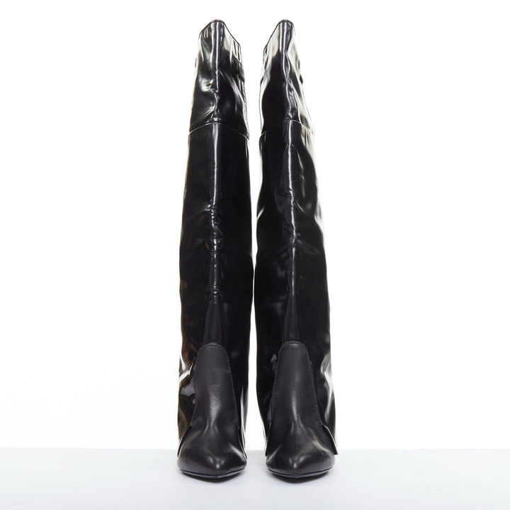 GIVENCHY 2012 Runway Shark Lock  black polished leather foldover boots EU40