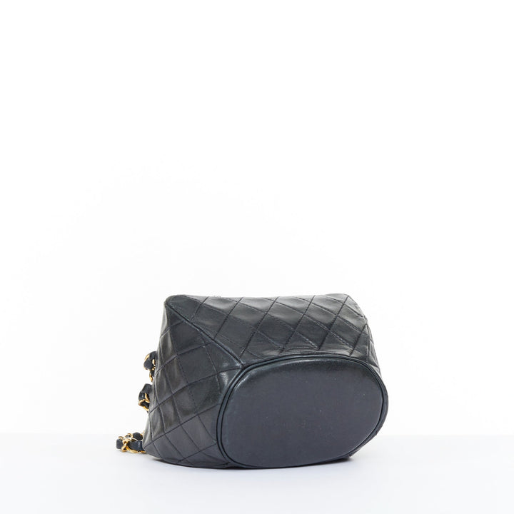CHANEL 1990 Foldover Diamond Quilted dark grey lambskin mini bucket bag