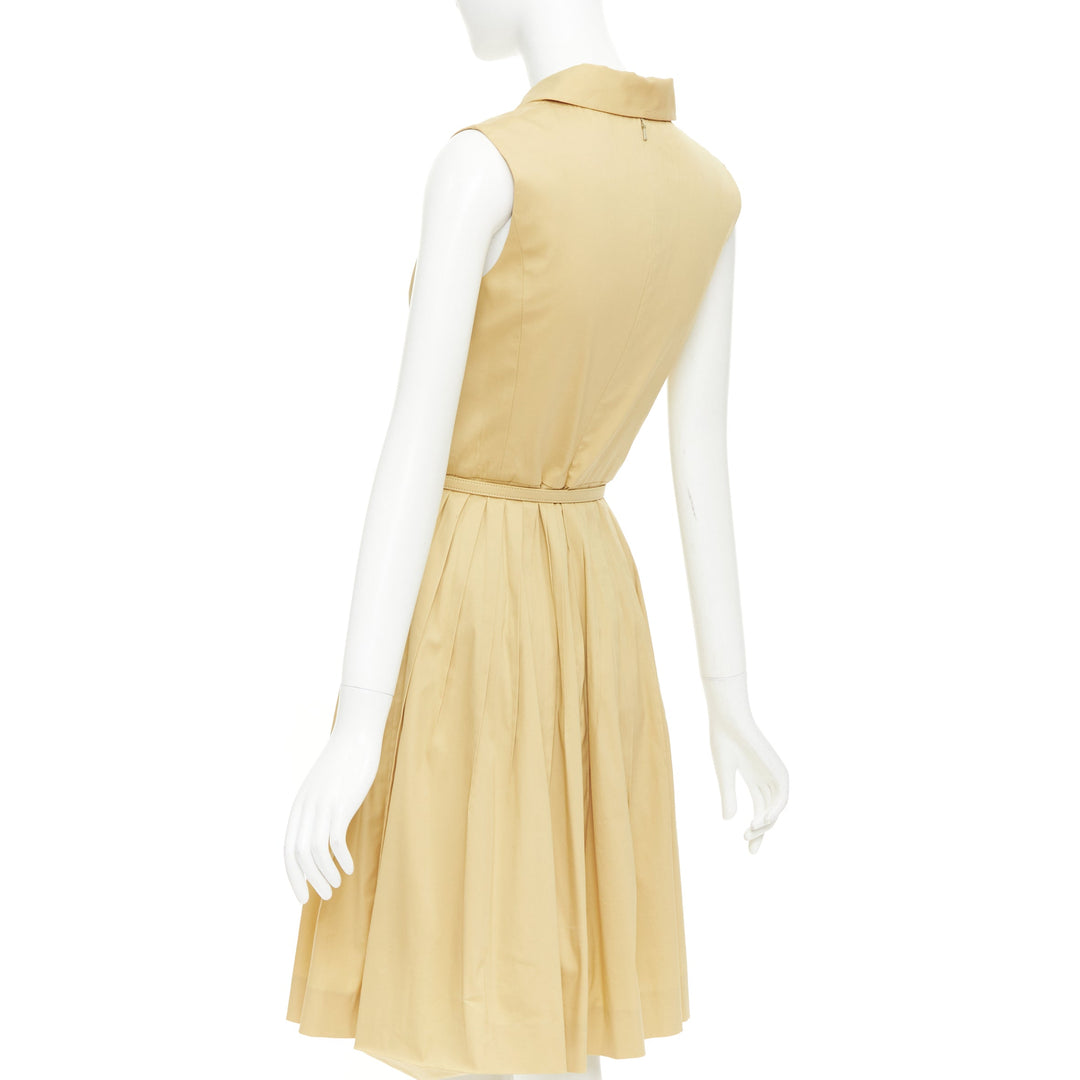 OSCAR DE LA RENTA S14 tan cotton blend sleeveless pleated shirt dress US2 S