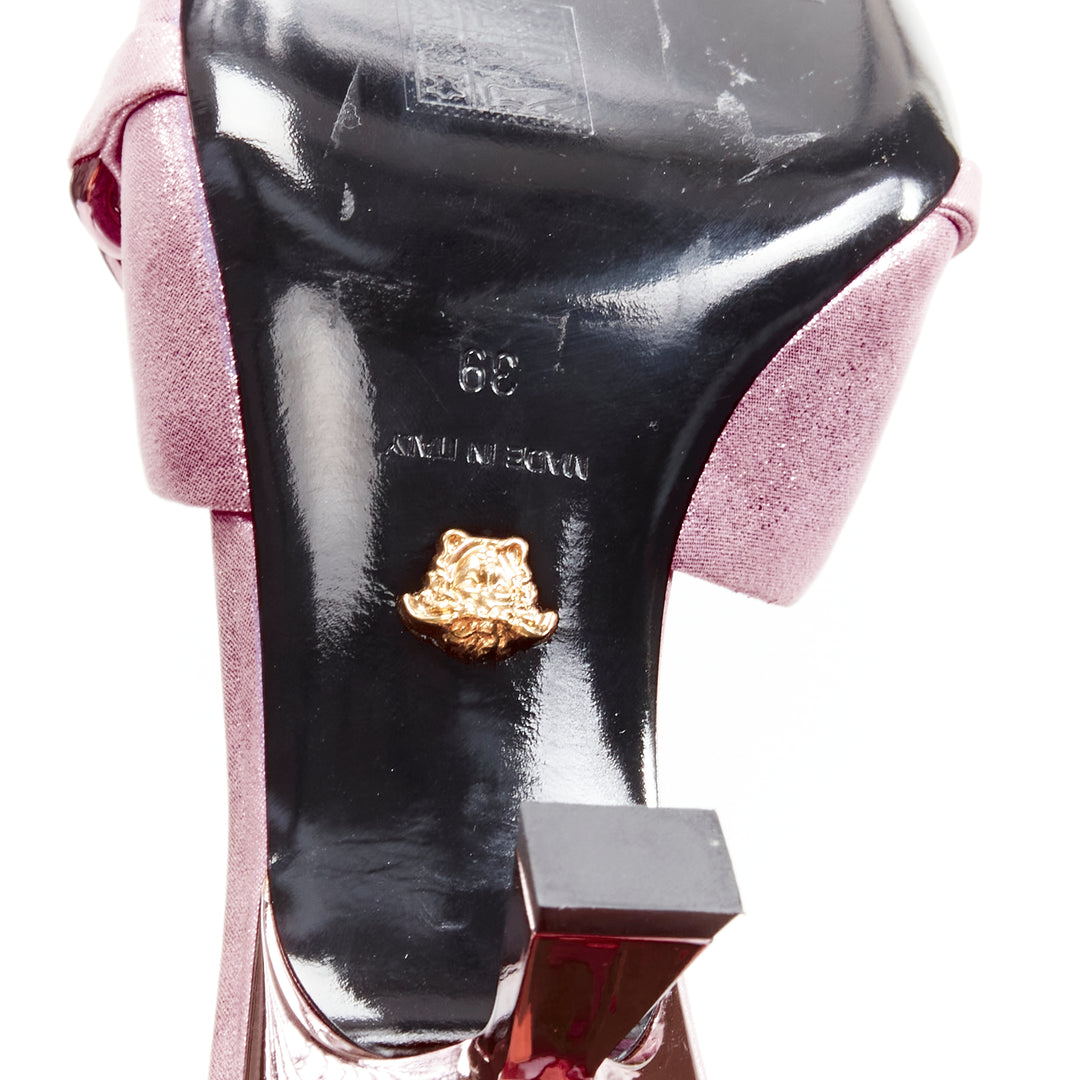 VERSACE Runway pink chunky chain metallic kitten comma heel sandals EU38