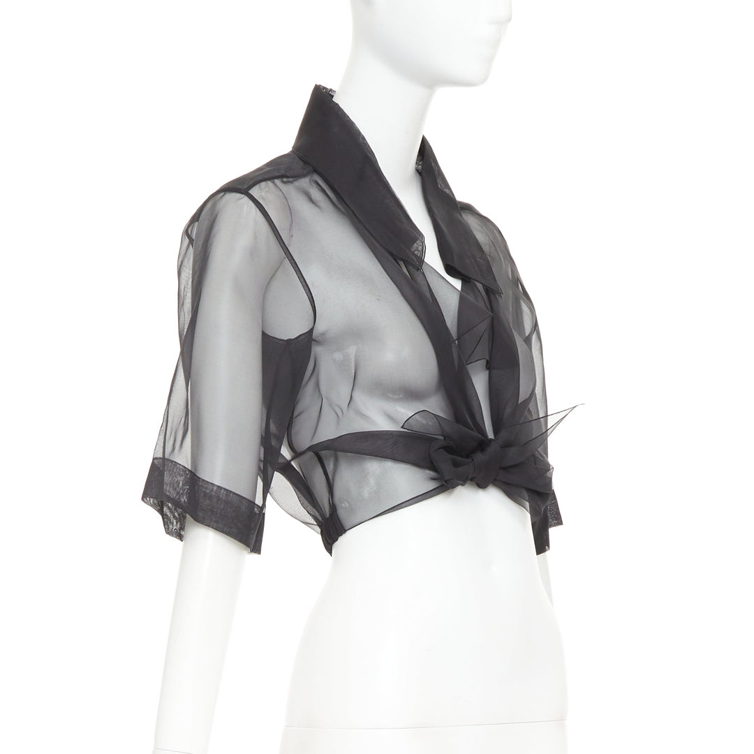 CHANEL 2006 Runway black sheer 100% silk organza bolero cropped jacket FR36 S