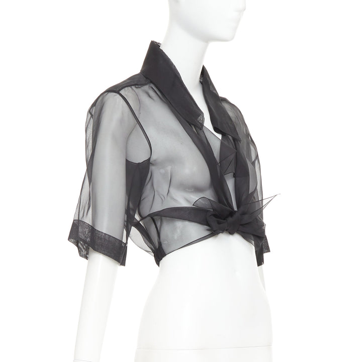 CHANEL 2006 Runway black sheer 100% silk organza bolero cropped jacket FR36 S