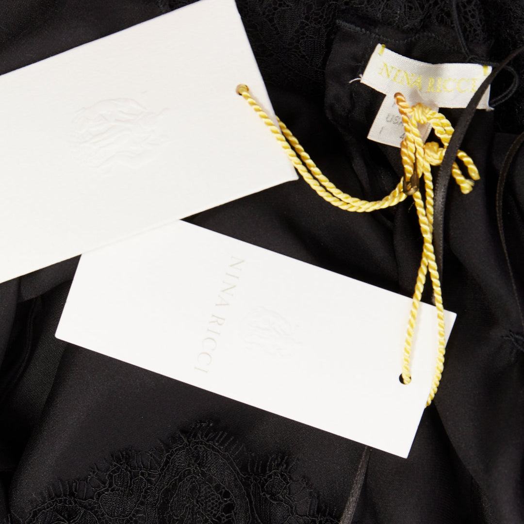 NINA RICCI Vintage black intricate lace trim 100% silk camisole dress FR36 XS