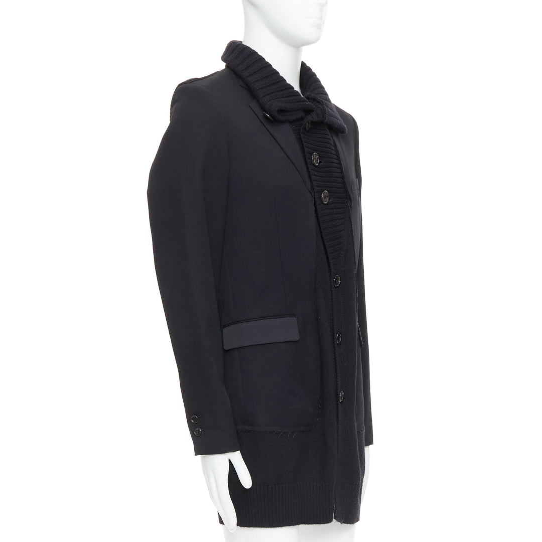 UNDERCOVER 2008 black wool alpaca rib trim layered long coat JP3 L