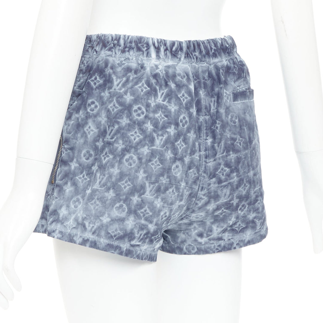 LOUIS VUITTON blue grey tie dye stencil effect monogram print shorts FR36 S