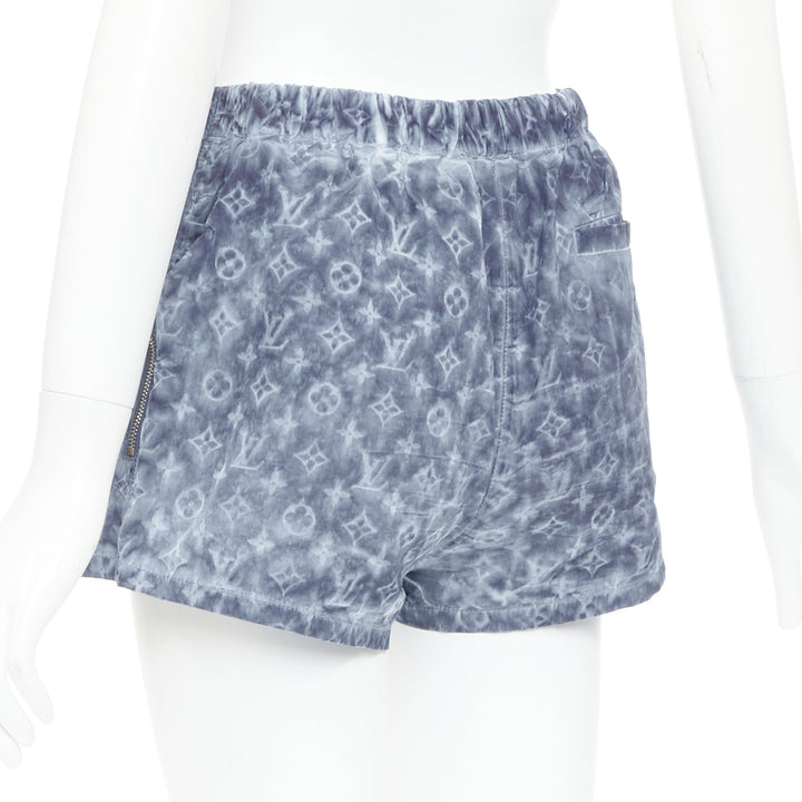 LOUIS VUITTON blue grey tie dye stencil effect monogram print shorts FR36 S