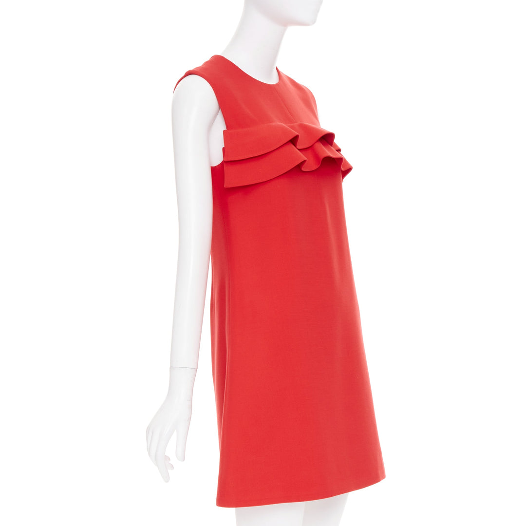 LOUIS VUITTON red ruffle sleeveless viscose blend cocktail dress FR36 S
