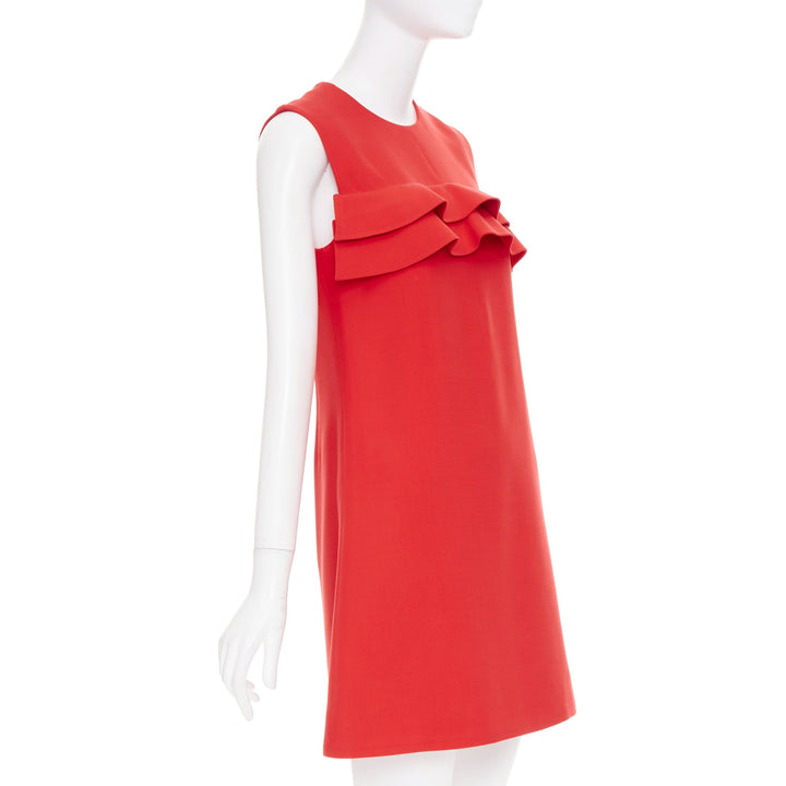 LOUIS VUITTON red ruffle sleeveless viscose blend cocktail dress FR36 S