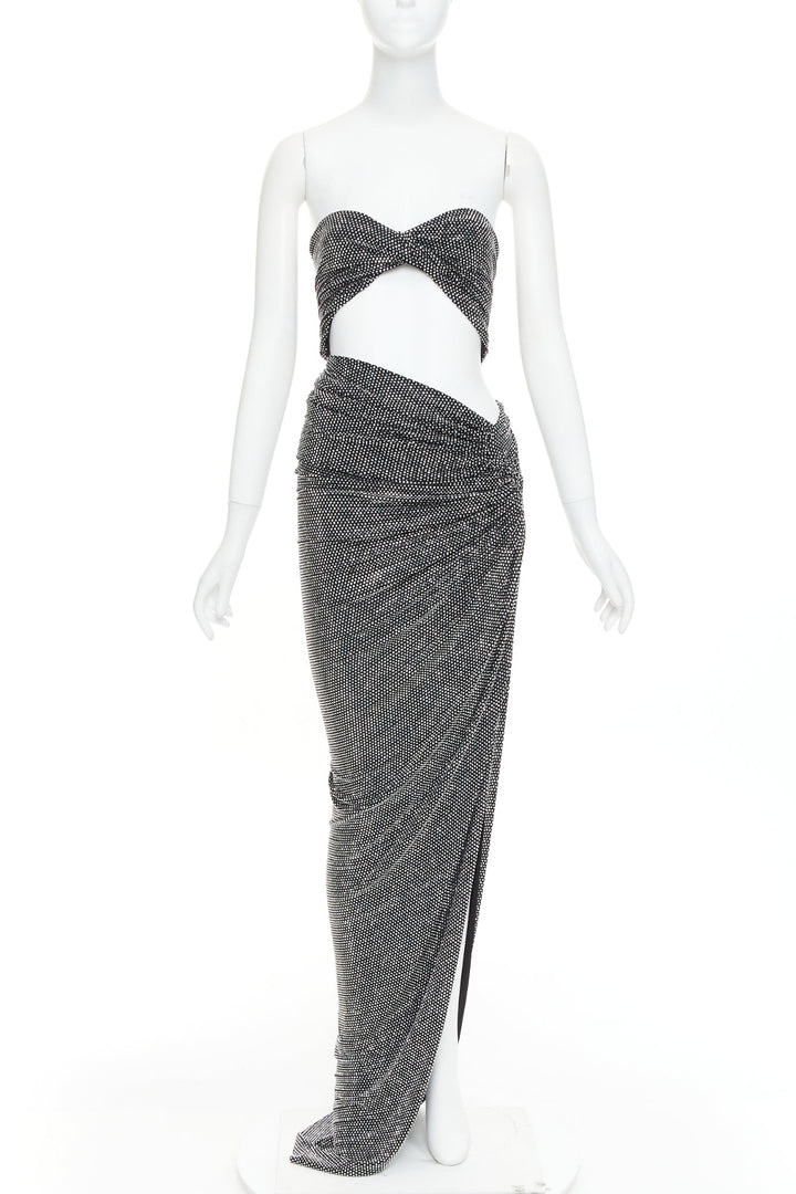 ALEXANDRE VAUTHIER silver strass crystal twisted bust cut out draped skirt gown