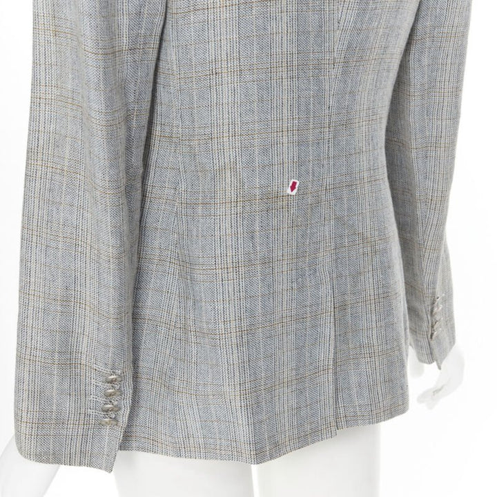 DOLCE GABBANA blue check wool tweed one button cutaway blazer pant suit IT42 M