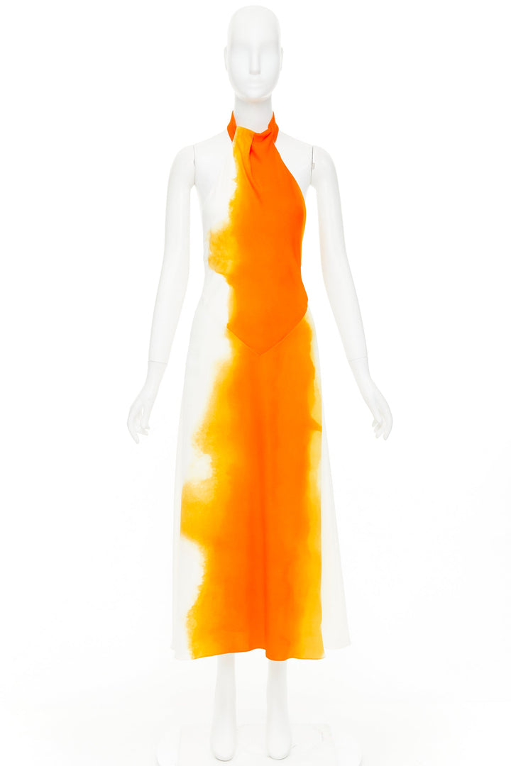 FERRAGAMO Maximilian Davis 2023 Runway orange sunset silk halter dress IT38 XS