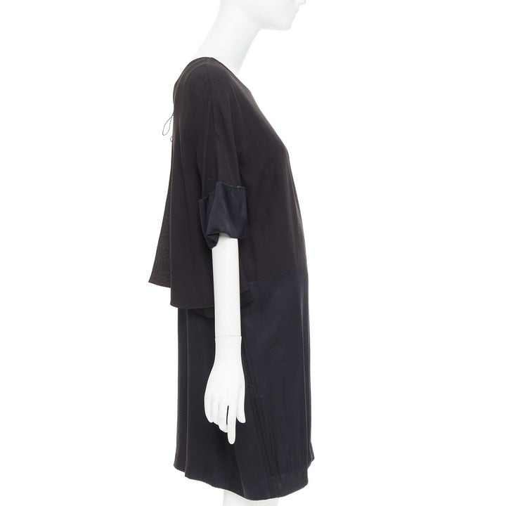 CHLOE black 100% silk crepe satin contrast cape back dress FR42 XL