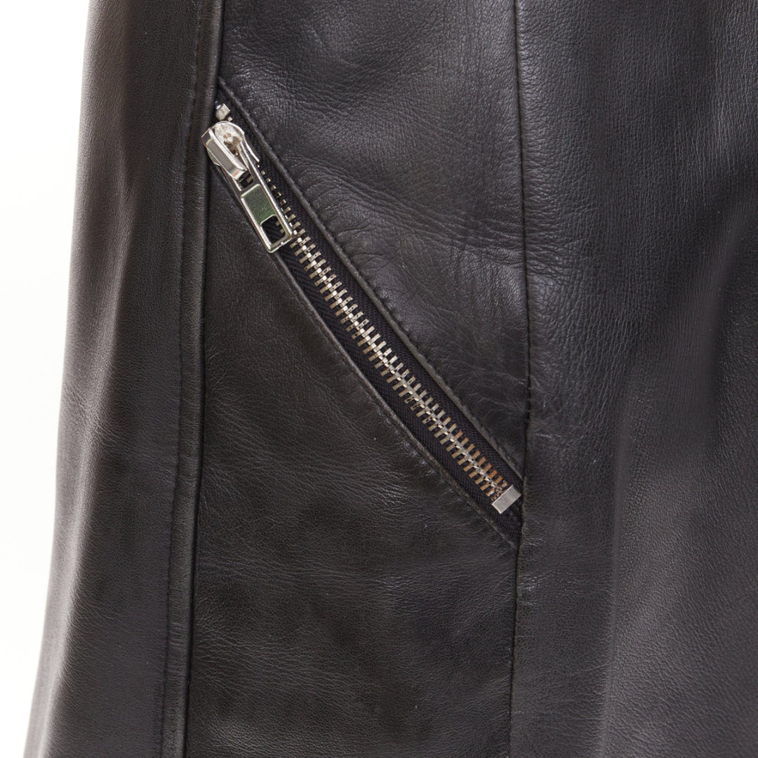 CLAUDIE PIERLOT black soft leather zip belted pocketed biker mini skirt FR36 S