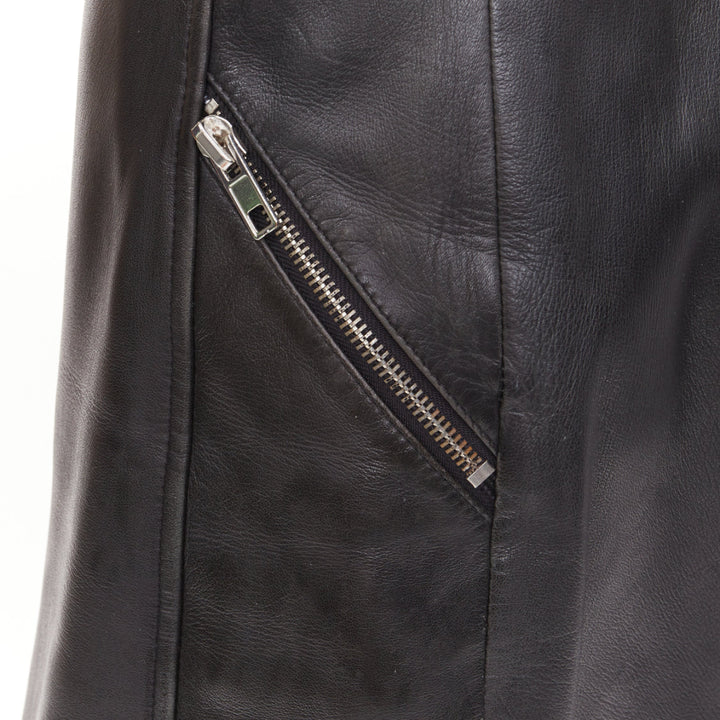 CLAUDIE PIERLOT black soft leather zip belted pocketed biker mini skirt FR36 S