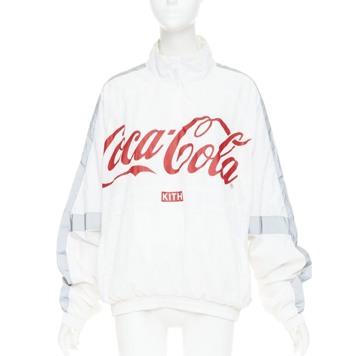 KITH COCA COLA 2019 cream grey reflective nylon quarter zip track sweatshirt S